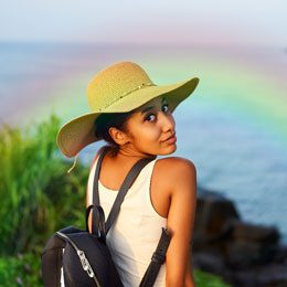 Rainbow In Front Of Girl