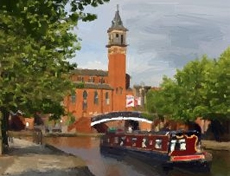 Dipinto ad olio: vista sul canale