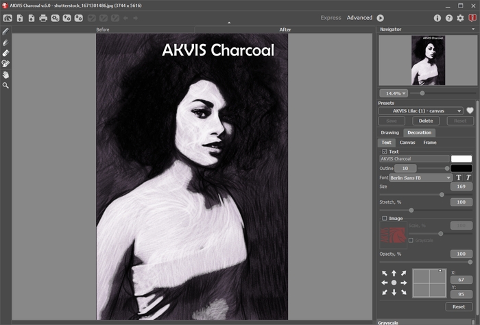Adding Text in AKVIS Charcoal