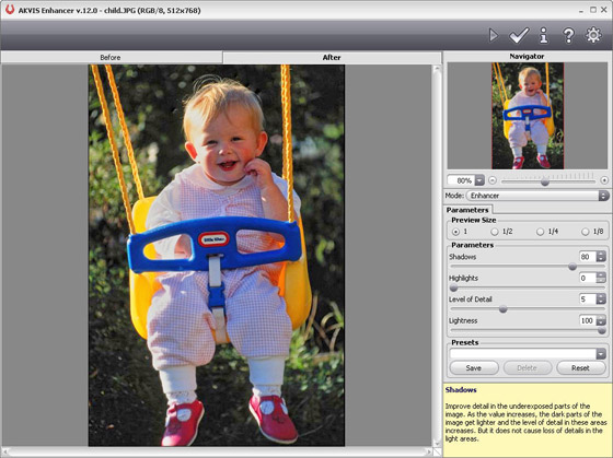 Adjust the photo correction parameters