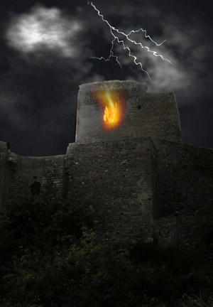 Результат применения эффекта свечения - Пожар в замке