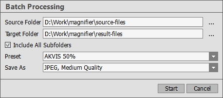 Batch Processing Window in AKVIS Magnifier