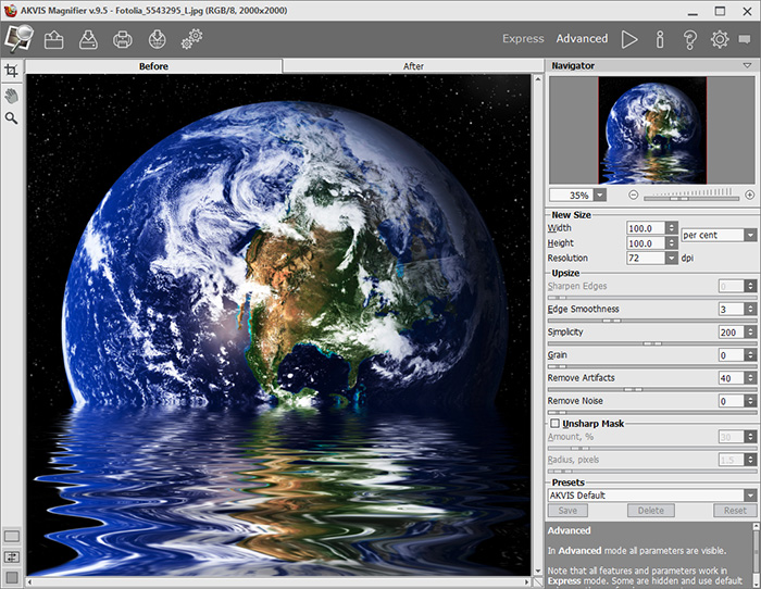 AKVIS Magnifier のワークスペース(詳細)