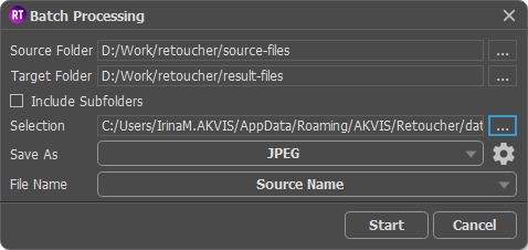 Окно пакетной обработки программы AKVIS Retoucher