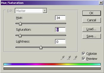 Hue/Saturation dialogue box