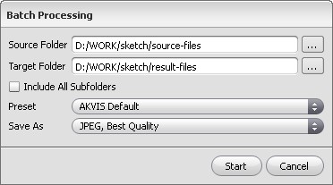 Batch Processing Window in AKVIS Sketch