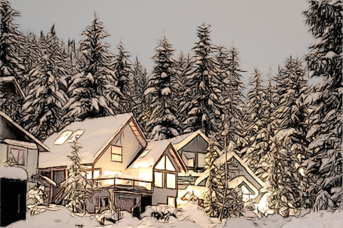 Карандашный рисунок с зимним пейзажем