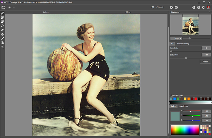 Software for quick colorizing of B&W photos and replacing colors on color photos