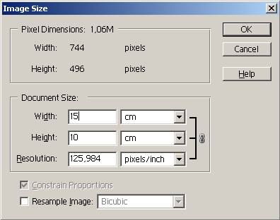 Changing the image size for printing