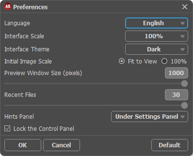 Preferences window