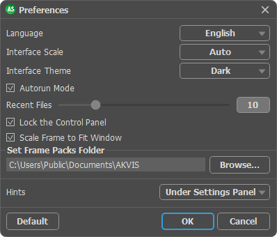 Preferences window