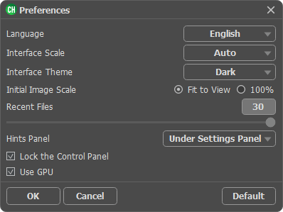 Preferences window