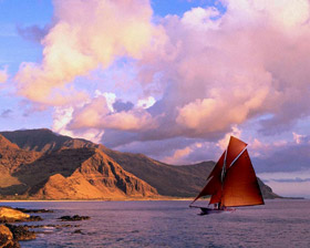 Collage: a sailing ship in the sea