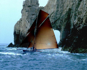 Collage: el velero en el paisaje marino