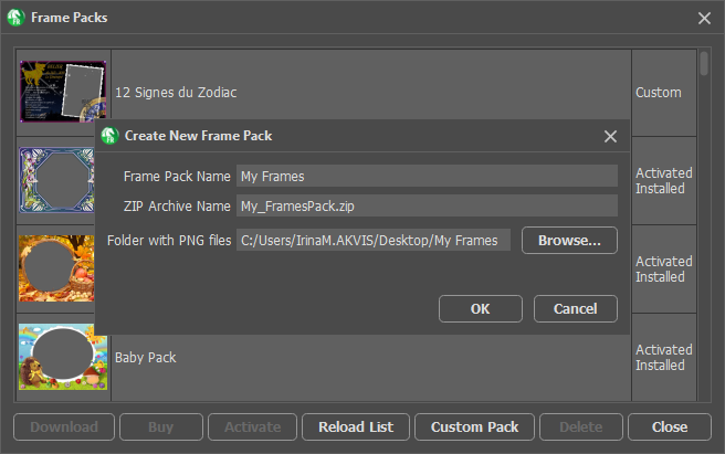 Creating Custom Frame Pack