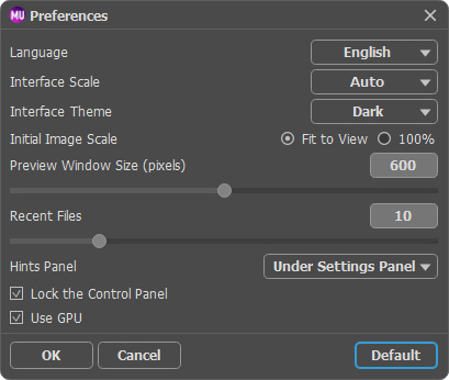 Preferences window