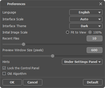 Opciones de AKVIS Noise Buster AI