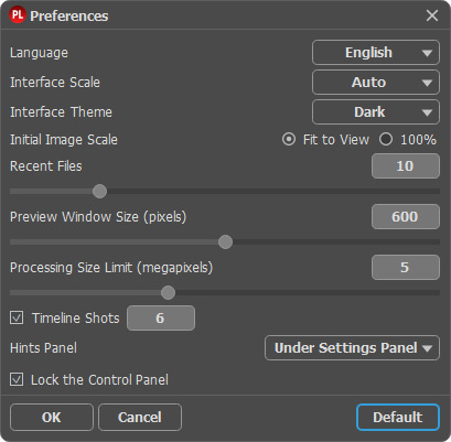 Preferences window