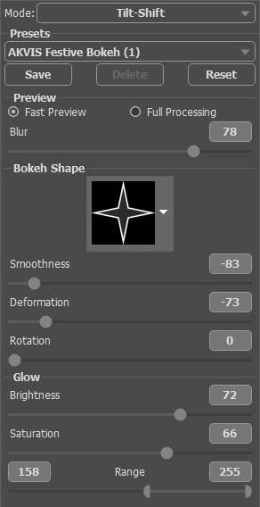 Configurações de luzes bokeh