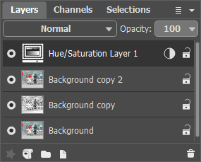Layers palette - Hue/Saturation adjustment layer