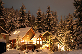 Фотография домика в зимнем лесу