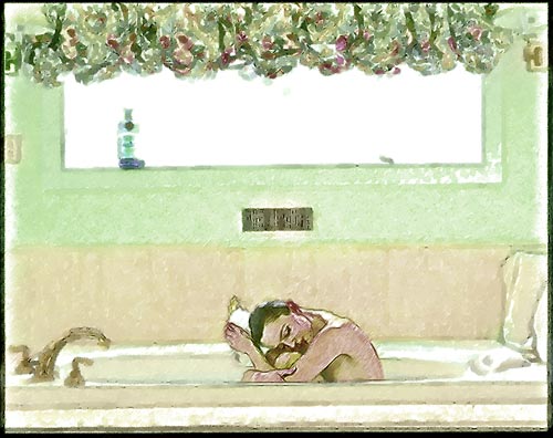 Девушка в ванне - рисунок