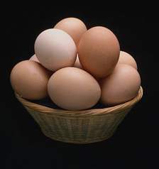 A basket filled with  eggs