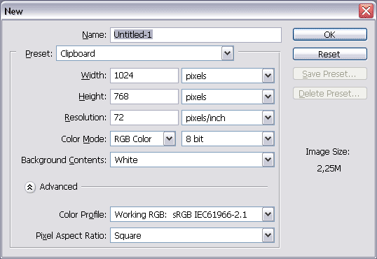 size settings in photoshop for mac