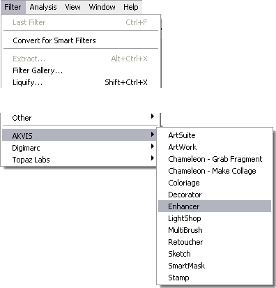 Select plugins in the Filter menu