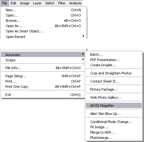 Plugins mit dem Befehl <b>Datei -> Automatisieren</b> auswählen