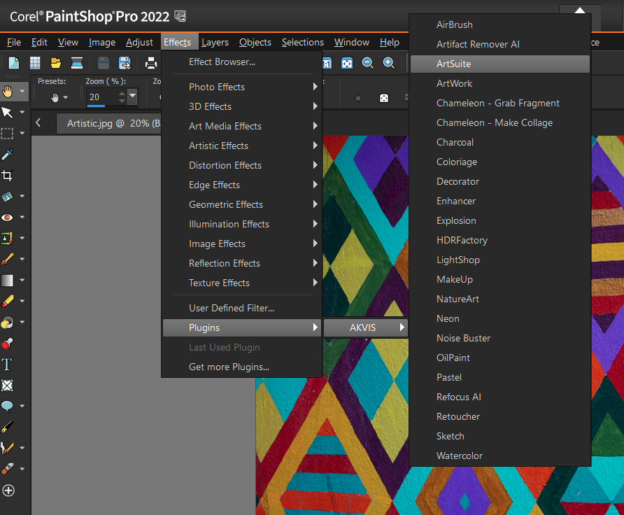 Efeitos e plugins em PaintShop Pro