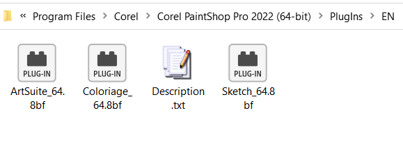 Carpeta de plugins de PaintShop Pro