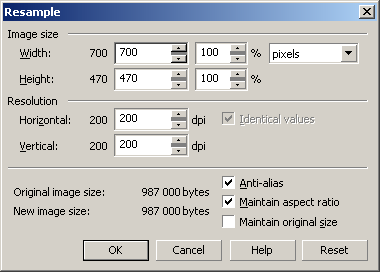 Resample dialog box